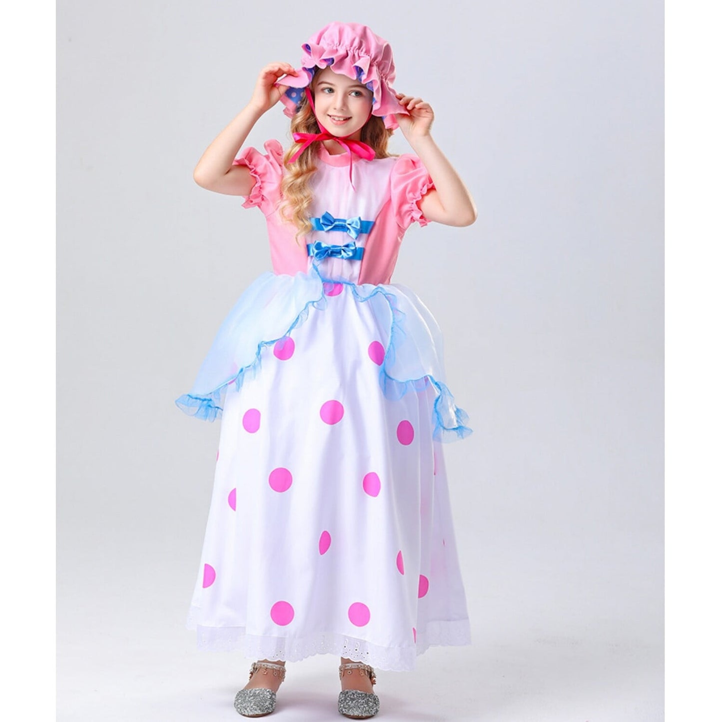 HAWEE Girl's Pink Princess Dress with Hat Kids Christmas Halloween Outfit Cute Polka Dot Print Costume Themed Party Fancy Dress up