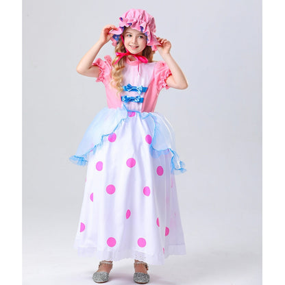 HAWEE Girl's Pink Princess Dress with Hat Kids Christmas Halloween Outfit Cute Polka Dot Print Costume Themed Party Fancy Dress up