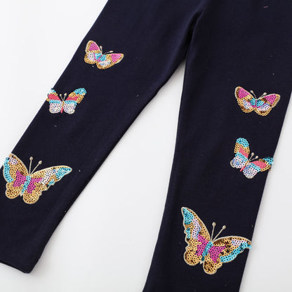 Girls Butterflies Glittering Sequins Leggings Q792 Sizes 2-7
