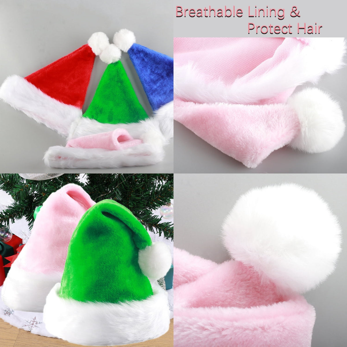 Christmas Hat, Santa Hats Multi-Piece Set for Adults Red/Green Velvet Comfort Extra Thicken New Year Festive Party Holiday Xmas Hat for Women and Men