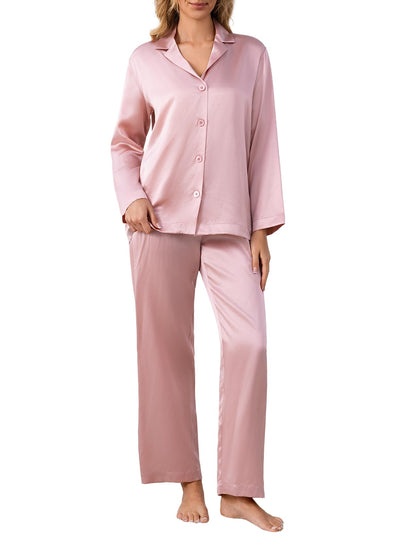 LOEL 100% 22 Momme Mulberry Silk Pajama Set Long Sleeve Top & Long Pants