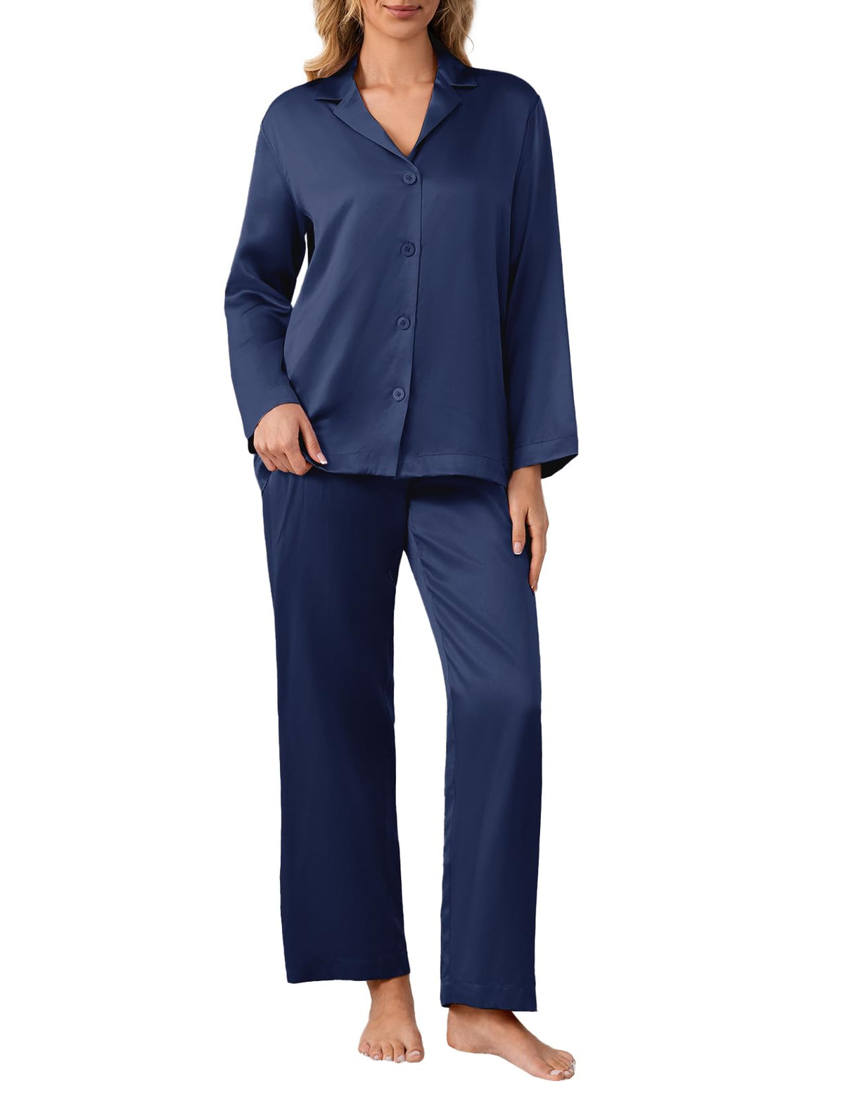 LOEL 100% 22 Momme Mulberry Silk Pajama Set Long Sleeve Top & Long Pants