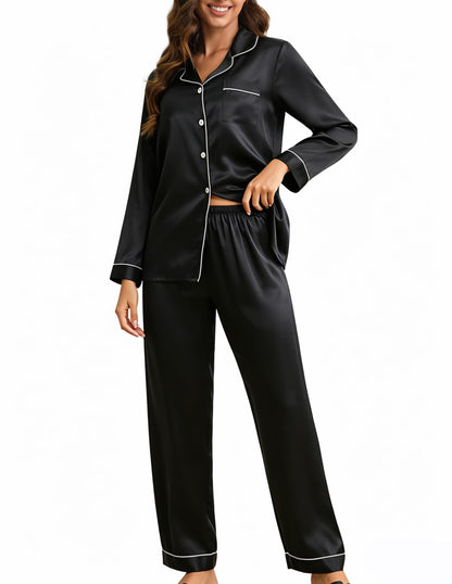LOEL 100% Mulberry Silk Pajamas Set for Women 2 Piece Silk long Sleeve Sleepwear Pj Set Button Down Loungewear