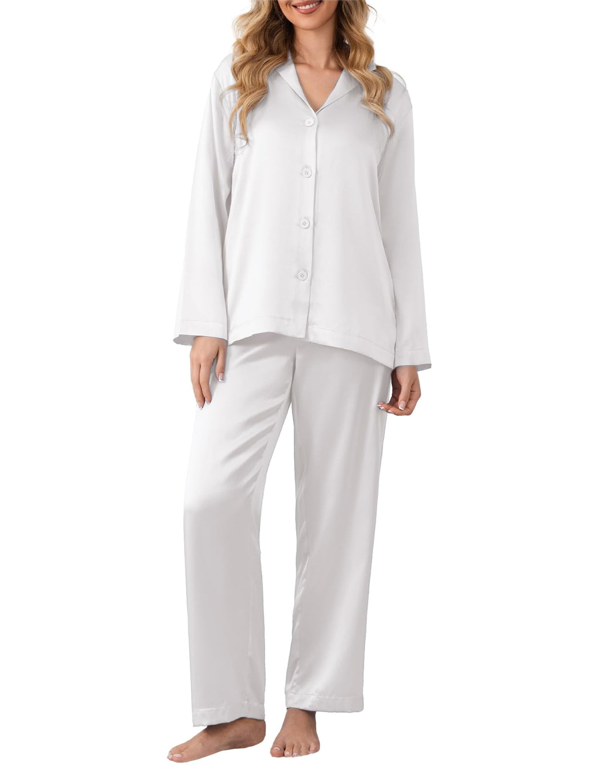 LOEL 100% 22 Momme Mulberry Silk Pajama Set Long Sleeve Top & Long Pants