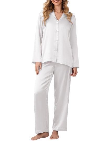 LOEL 100% 22 Momme Mulberry Silk Pajama Set Long Sleeve Top & Long Pants