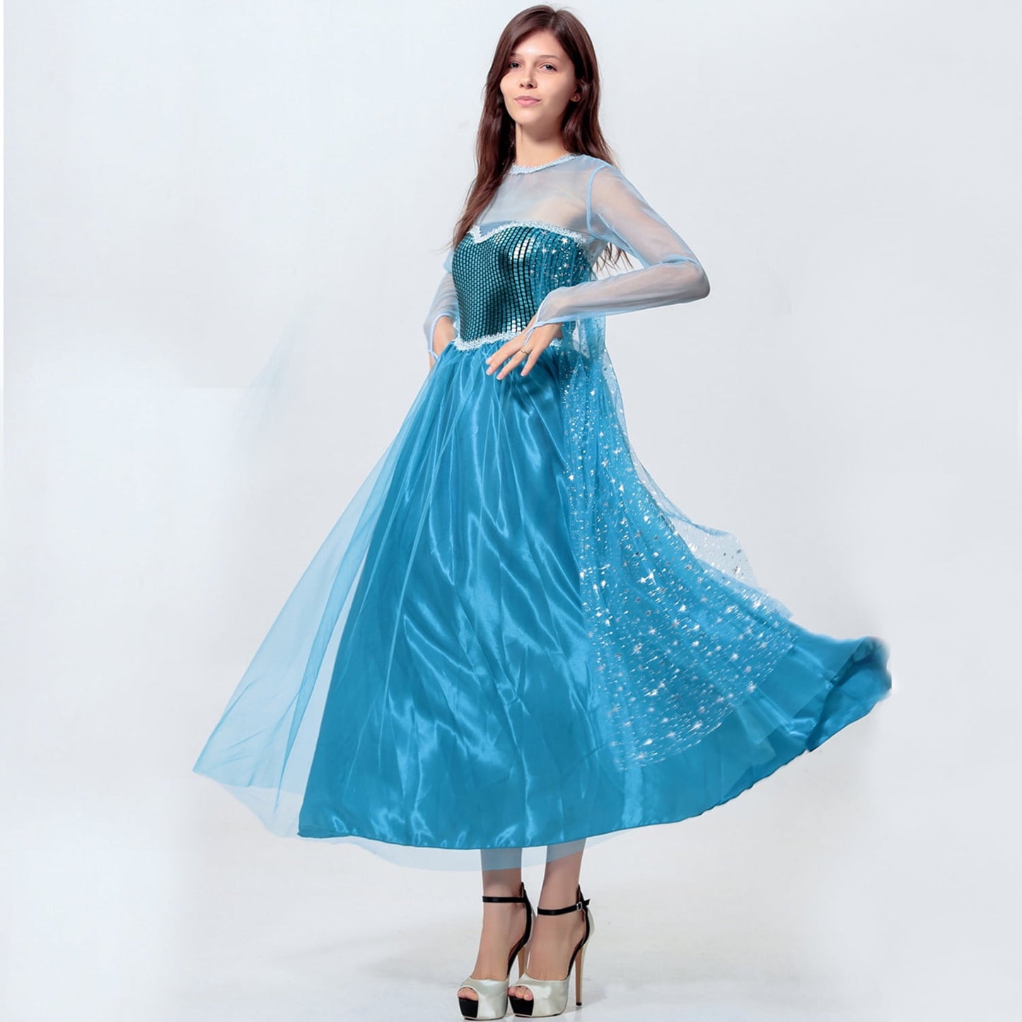HAWEE Women Blue Costume Halloween Princess Performance Outfit Women's A-line Dress