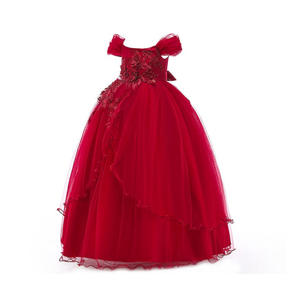 HuaAngel Kids Prom Ball Gown Girl Lace Tulle Flower Princess Party Maxi Dress