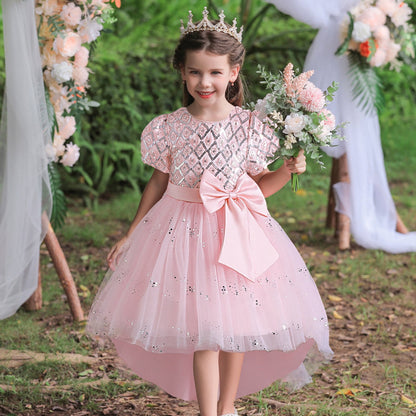 Phenas Flower Girl Lace Bridesmaid Dress High-Low Kids Wedding Party Birthday Sequin Tulle Dresses