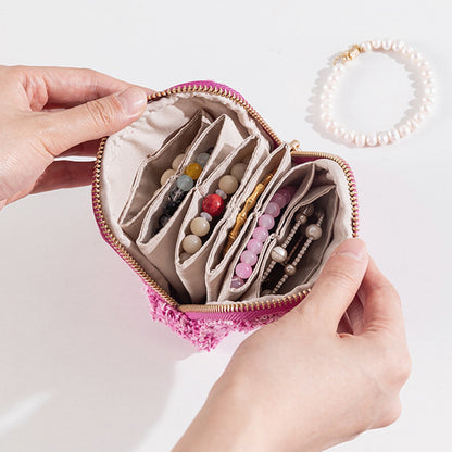 URSOFINE Mini Travel Jewelry Bag, Small Travel Jewelry Case, Portable Leather Jewelry Pouches for Storage, Necklaces, Earrings, Rings, Bracelets Organizer, Christmas Gifts for Women Girls