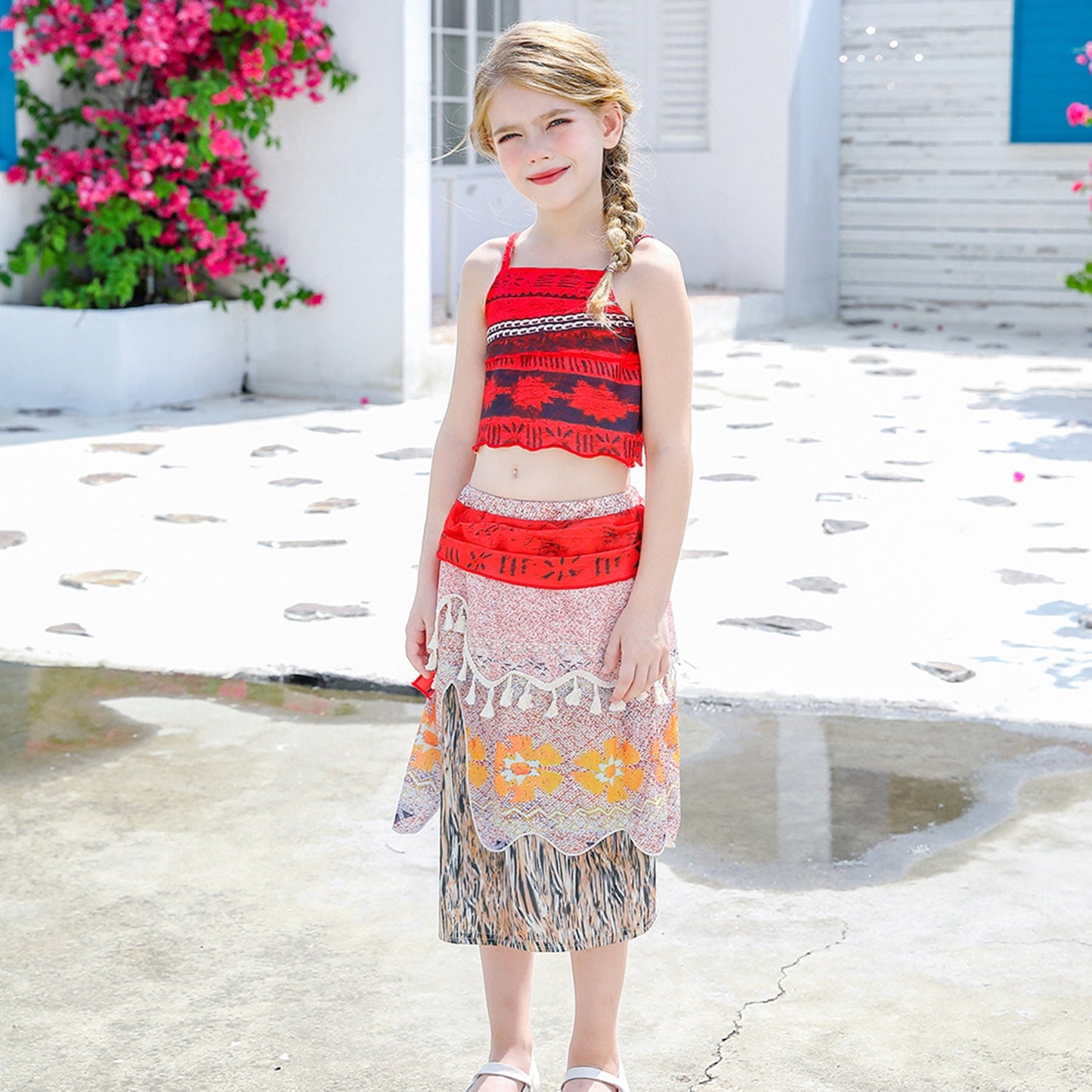 HAWEE Girls Ocean Princess Costume Crop Top Tassel Skirt Two-Piece Dress up Princess Adventure Costume for Christmas Halloween Theme Party