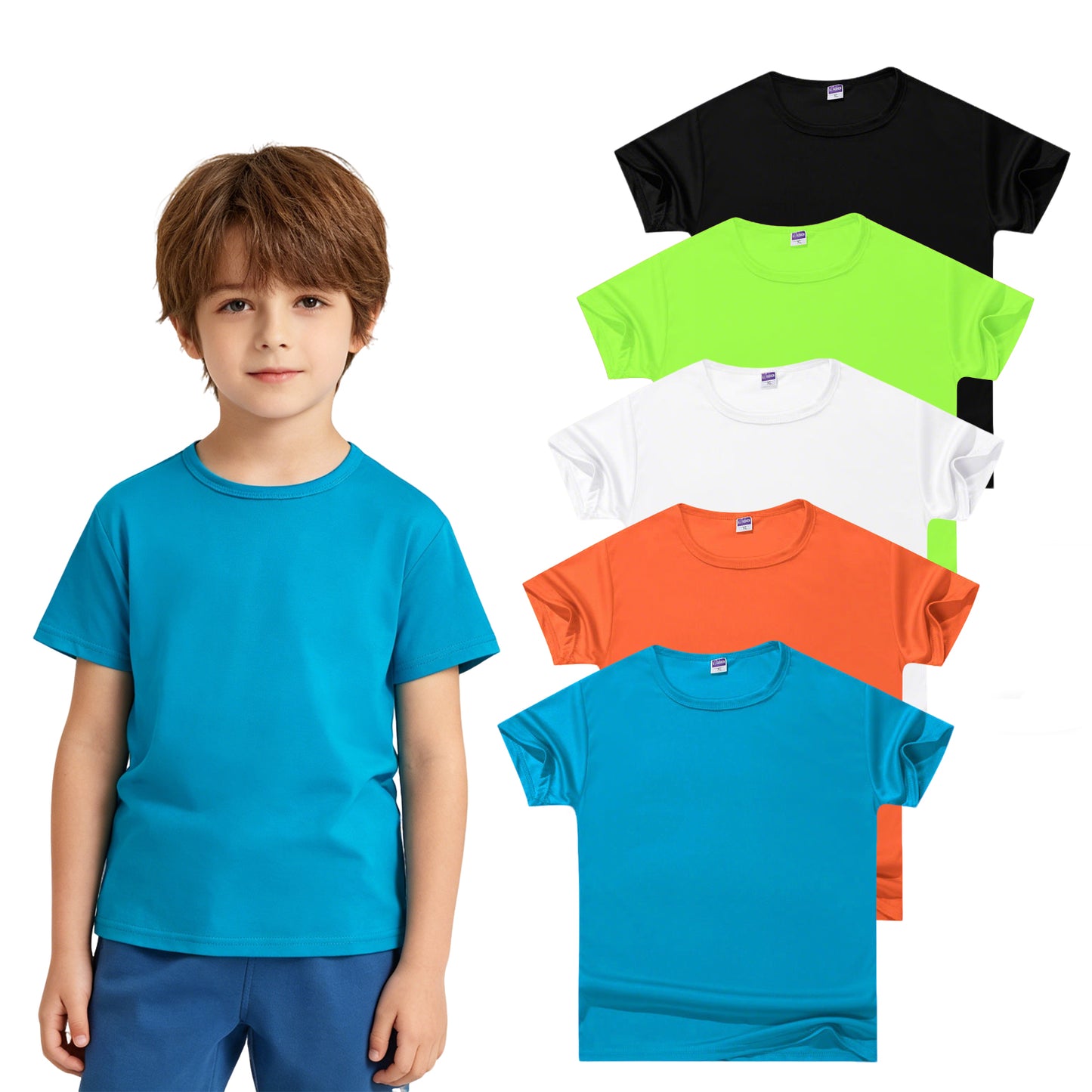 HuaAngel Boys Girls Quick Dry T-Shirts 5 Pack Short Sleeve Athletic Tees Age 4-12