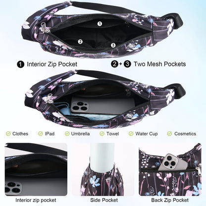 URSOFINE Women Crescent Crossbody Bag Lightweight Hobo Shoulder Bag, Multi Pocket Adjustable Strap Sling Bag, Bohemian Casual Handbag Purse for Daily Shopping Travel Gift,Purple