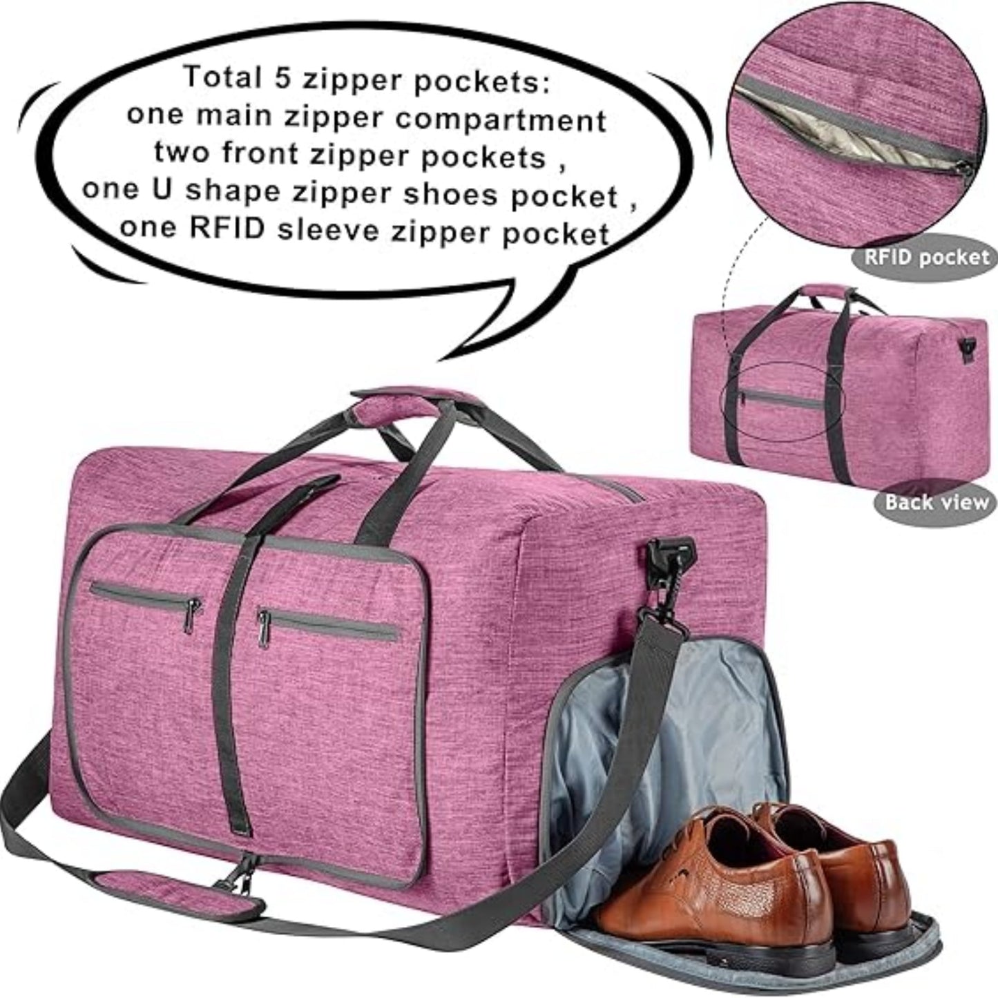 URSOFINE 115L/85L/65L Large Duffle Bag, Foldable Travel Gym Bag with Shoe Compartment, Lightweight Water Repellent Tear Resistant for Camping, Weekender, Overnight Travel