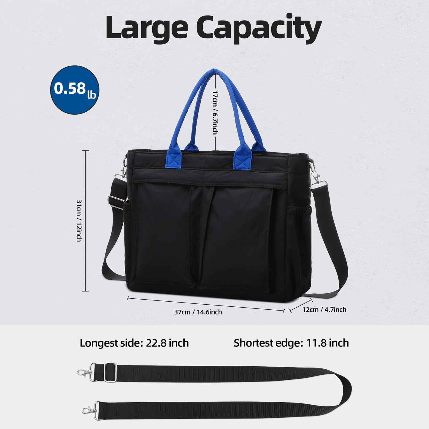 URSOFINE Tote Bag for Women, Lightweight Crossbody Tote Handbag with Dry Pocket, Nylon Shoulder Bag with Detachable Shoulder Strap for Work, Travel, Daily Use