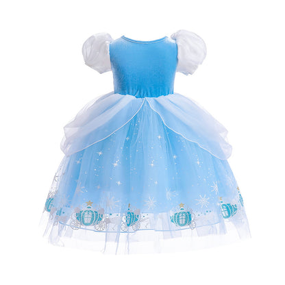 LOEL Cinderella Costume Girl Fancy Costume Princess Dress Halloween Party Role Play with Sleeves