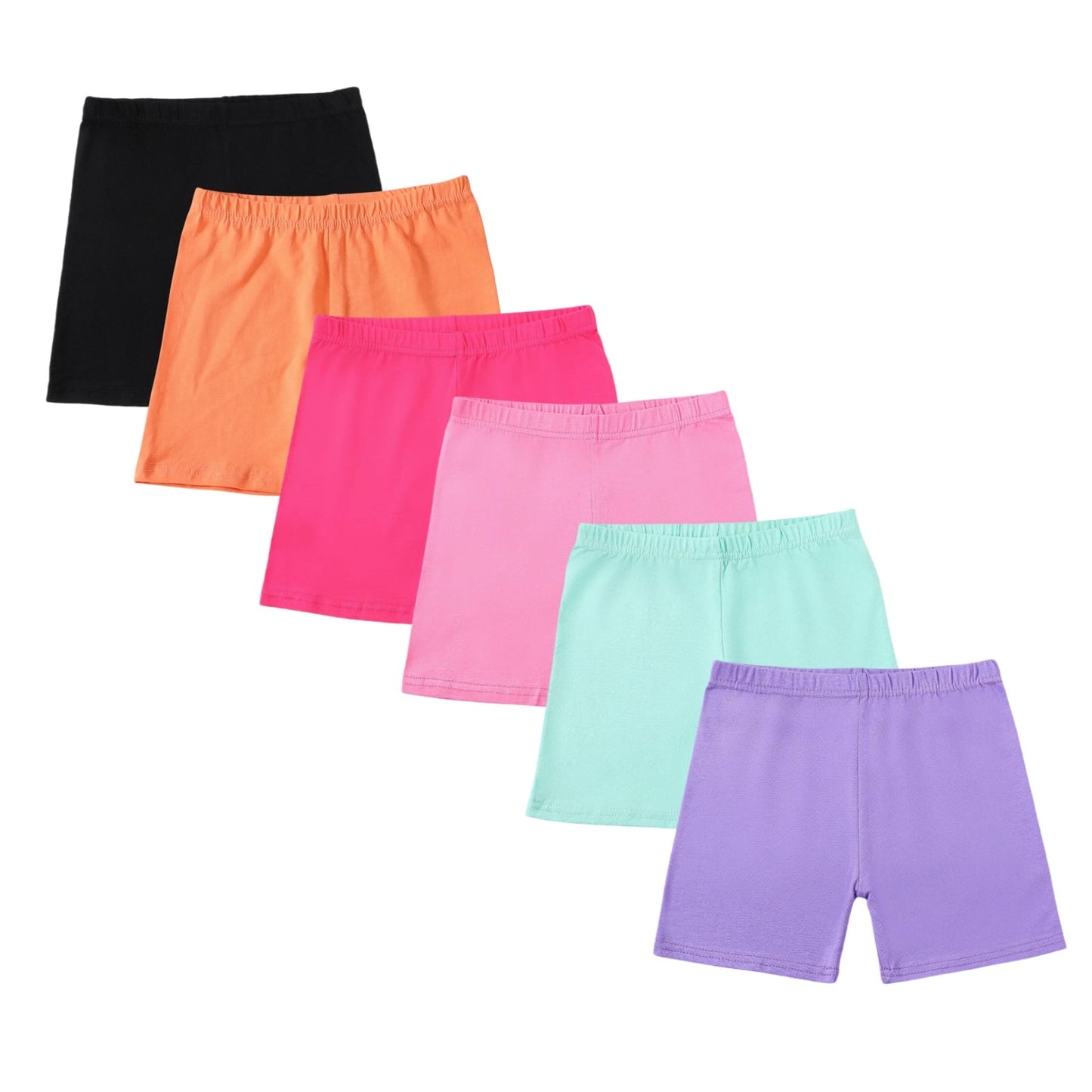 6 Pack Cotton Girls Bike Shorts Cartwheel Toddler Biker Under Dress Dance Multi-Color Shorts, 5-14 Y