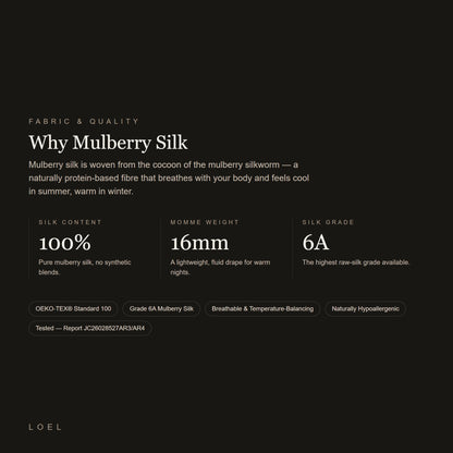 LOEL 16 momme 100% mulberry silk fabric details - grade 6A, OEKO-TEX Standard 100 certified