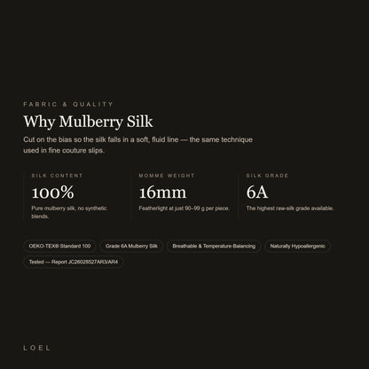 LOEL 16 momme 100% mulberry silk fabric details - grade 6A, OEKO-TEX Standard 100 certified