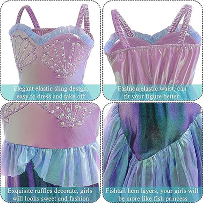 KAWELL Mermaid Costume Dress for Toddler Girls Cosplay Ariel Outfit Halloween Birthday Party Dress Up with Accessories