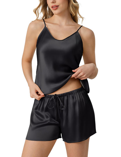LOEL 100% Mulberry Silk Pajama Set for Women, V-Neck Cami Shorts 2 Piece