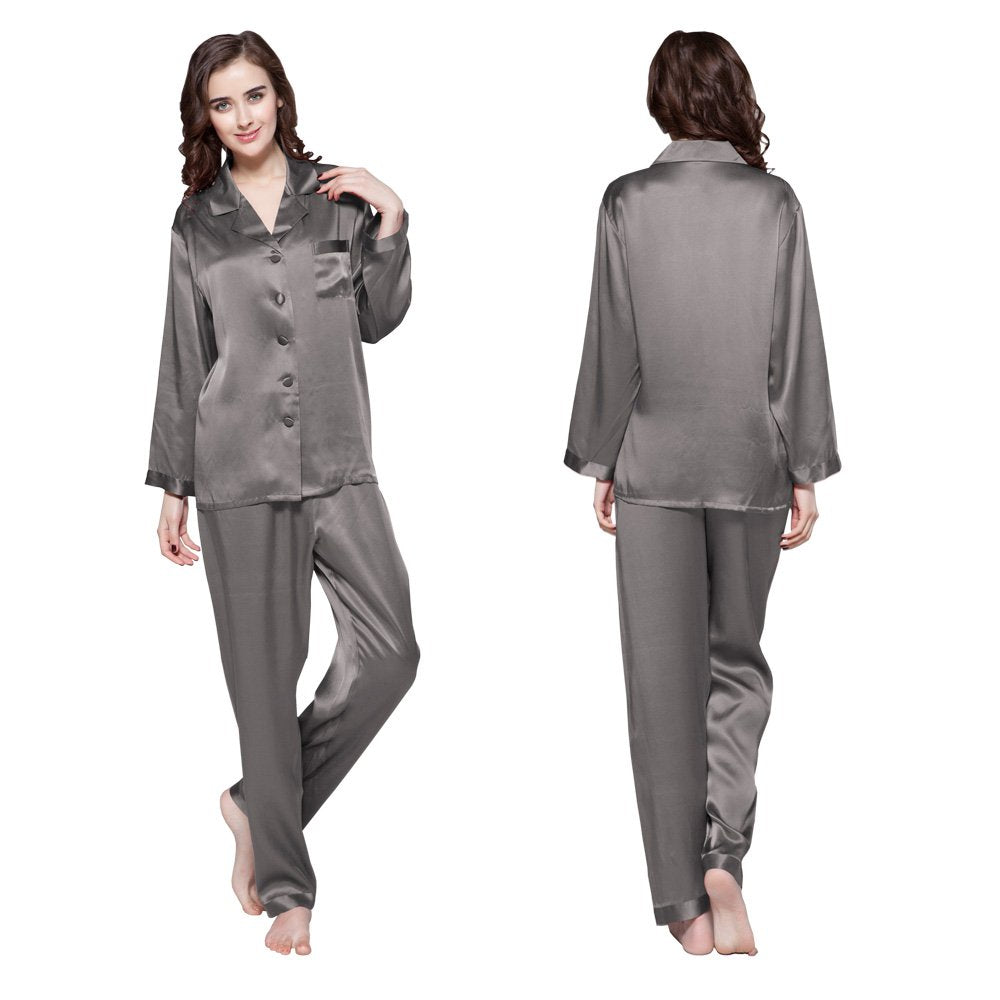 LOEL Silk Pajamas for Women Pure Full Length Long 22 Momme 100% Mulberry Silk Luxury