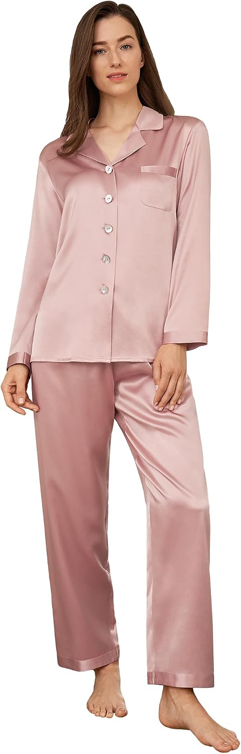 LOEL Silk Pajamas for Women Pure Full Length Long 22 Momme 100% Mulberry Silk Luxury