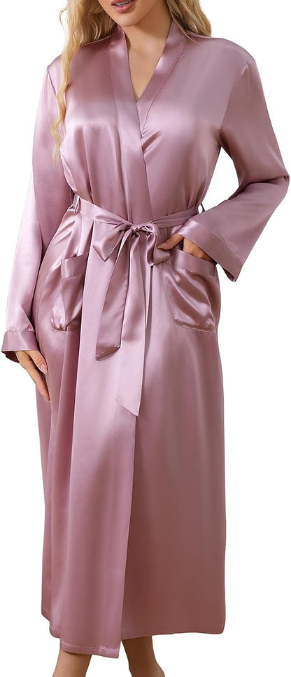 LOEL Silk Robes for Women, Long Kimono Robes Bridesmaid Brides Wedding Party, Pure Silk Bath Robe