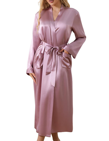 LOEL Silk Robes for Women, Long Kimono Robes Bridesmaid Brides Wedding Party, Pure Silk Bath Robe