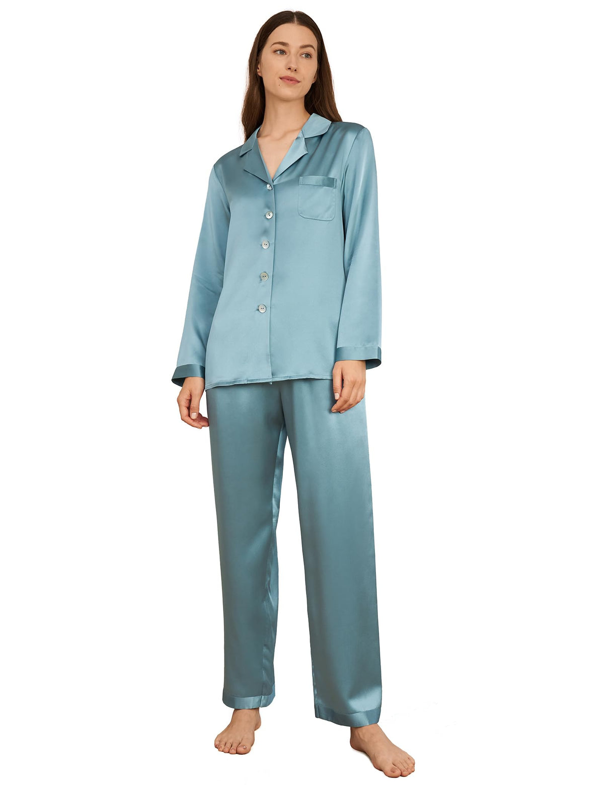 LOEL Silk Pajamas for Women Pure Full Length Long 22 Momme 100% Mulberry Silk Luxury