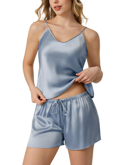 LOEL 100% Mulberry Silk Pajama Set for Women, V-Neck Cami Shorts 2 Piece