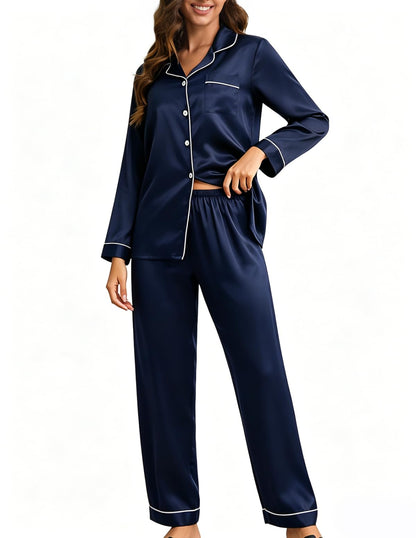 LOEL 100% Mulberry Silk Pajamas Set for Women 2 Piece Silk long Sleeve Sleepwear Pj Set Button Down Loungewear