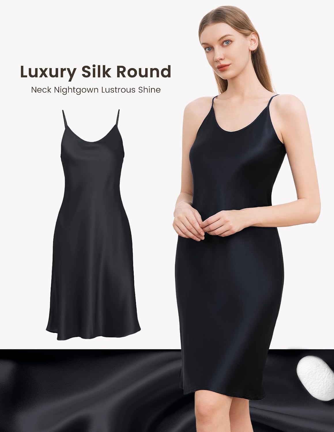 LOEL 100% 22 Momme Mulberry Silk Nightgown Women's Midi-Long Sleepwear