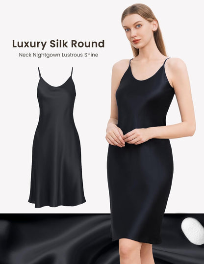 LOEL 100% 22 Momme Mulberry Silk Nightgown Women's Midi-Long Sleepwear