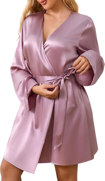 LOEL Silk Women’s Robes, Short Kimono Robes for Brides Bridesmaid Wedding Party, Pure Silk Bath Robe