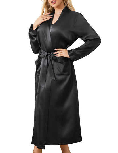 LOEL Silk Robes for Women, Long Kimono Robes Bridesmaid Brides Wedding Party, Pure Silk Bath Robe