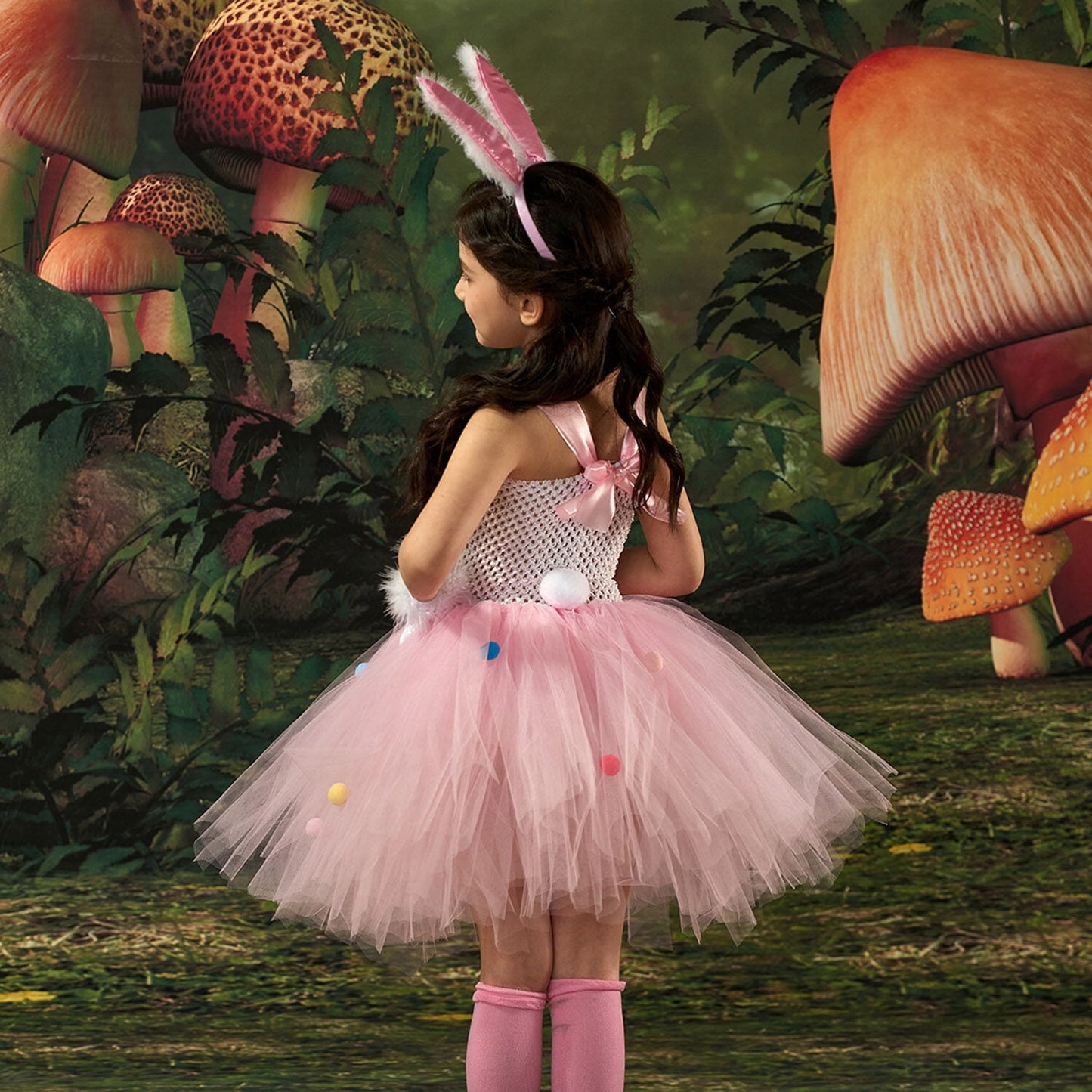 HAWEE Easter Rabbit Dress for Girls Pink Sleeveless Bunny Tutu Tulle Dress Rabbit Costume 5 PCS Kids Birthday Fancy Dress Up