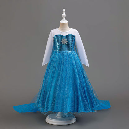 LOEL Girls Blue Princess Dress Sequin Long-Sleeve Blue Fairy Dress Christmas Birthday Party Dress Up