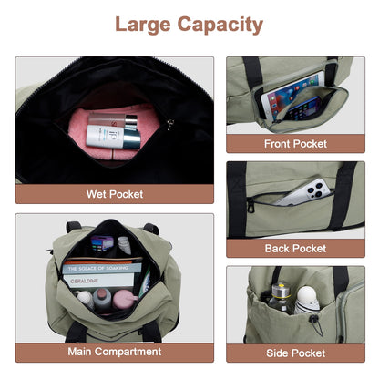 URSOFINE Nylon Duffle Bag, Lightweight Foldable Expandable Gym Bag with Wet Pocket & Luggage Sleeve, Large Capacity Carry On Travel Bag for Men Women, Ideal for Fitness Camping Weekend Getaways Green