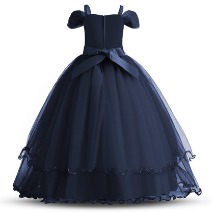 HAWEE Flower Girls Dresses Big Girls Off Shoulder Embroidered Puffy Dress Piano Costume Wedding Bridesmaid Princess Long Full Dress, Sizes 5-13Y