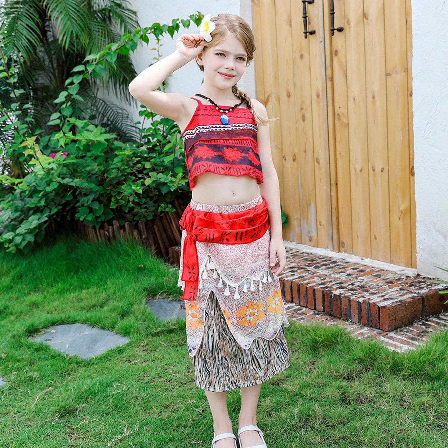 HAWEE Girls Ocean Princess Costume Crop Top Tassel Skirt Two-Piece Dress up Princess Adventure Costume for Christmas Halloween Theme Party