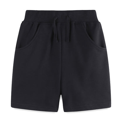 Phenas Toddler Kid Boy Summer 4 Pack Solid Cotton Shorts with Drawstring Pull On Active Jogger Shorts for Boys
