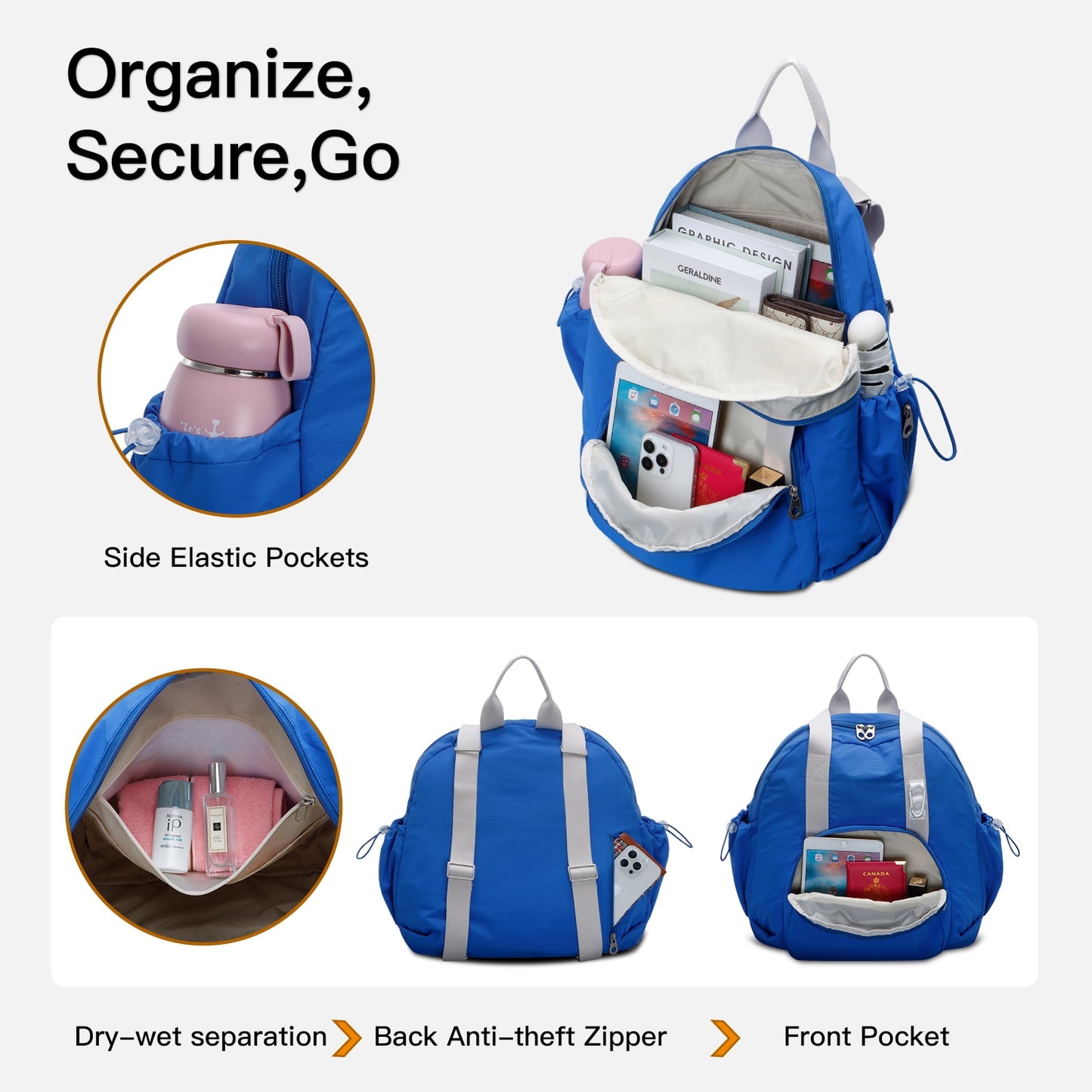 URSOFINE 2-in-1 Recycled Nylon Convertible Backpack Tote Purse for Women, Water-Resistant Handbag with Wet Pocket, Lightweight Foldable Daypack for Commute, College, Gym, and Weekend Travel
