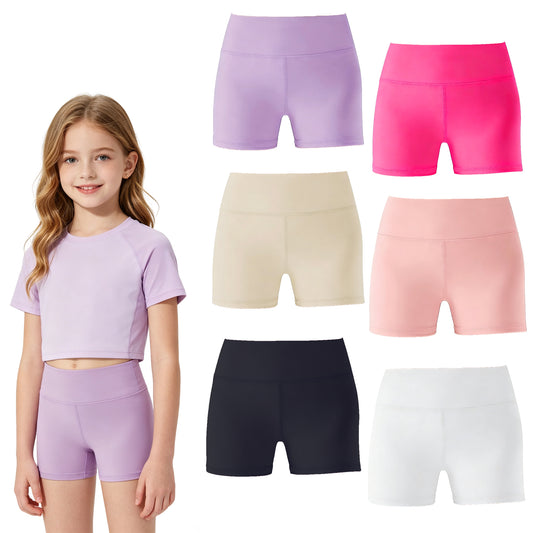 HuaAngel Girls Bike Shorts 6 Pack Quick Dry Breathable Athletic Shorts for Dance, Yoga, and Sports Sizes 5-14