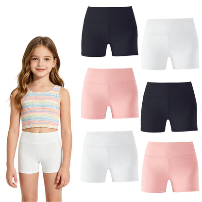HuaAngel Girls Bike Shorts 6 Pack Quick Dry Breathable Athletic Shorts for Dance, Yoga, and Sports Sizes 5-14