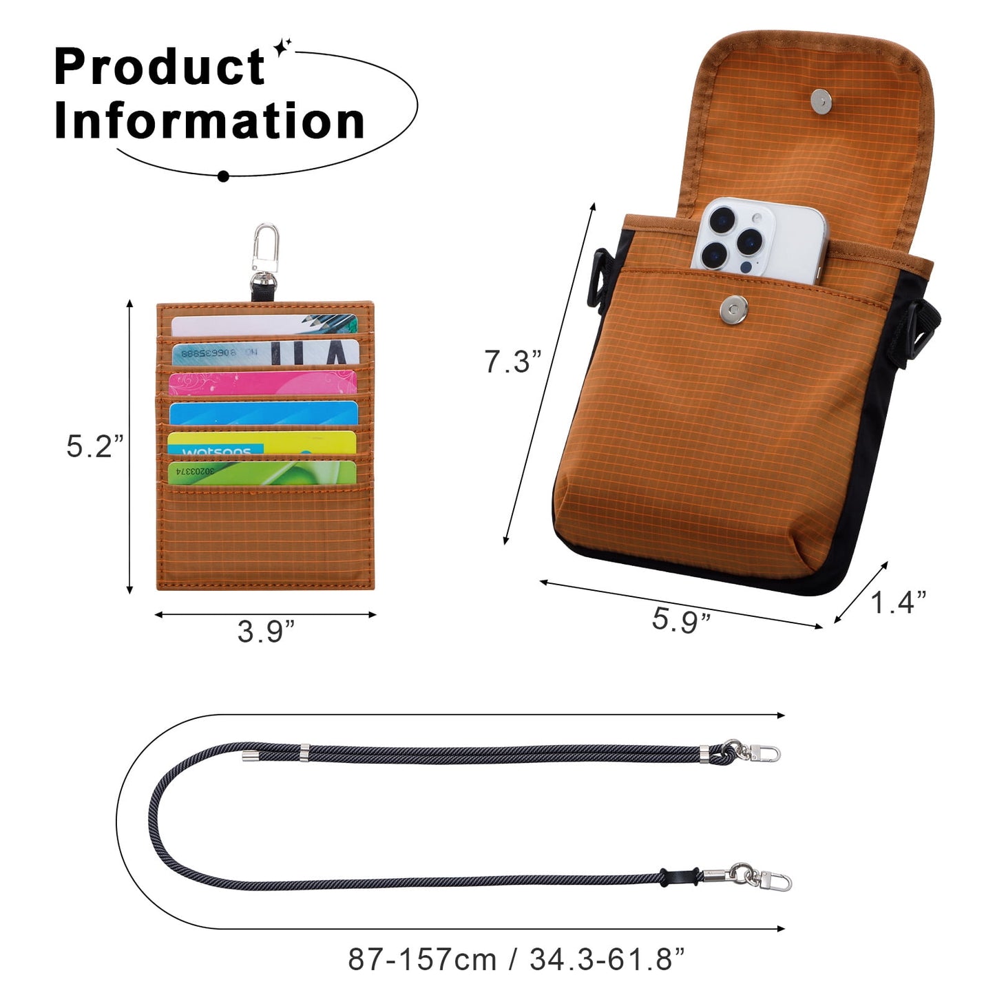 URSOFINE Small Crossbody Bag for Women, Phone Lanyard for Women/Men, Cell Phone Purses with Detachable 6-Layer Card Holder