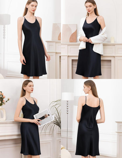 LOEL 100% 22 Momme Mulberry Silk Nightgown Women's Midi-Long Sleepwear