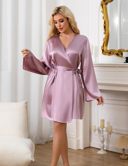 LOEL Silk Women’s Robes, Short Kimono Robes for Brides Bridesmaid Wedding Party, Pure Silk Bath Robe