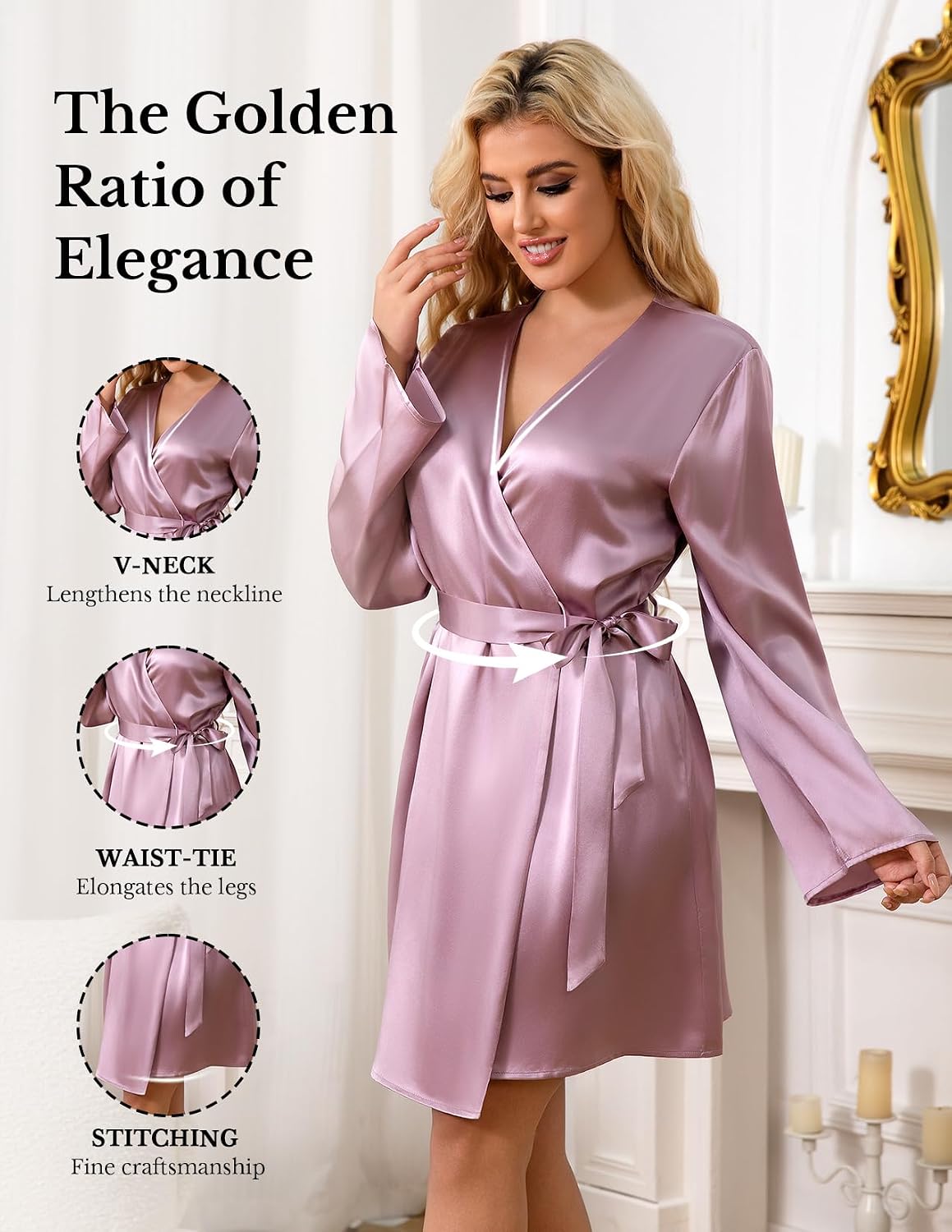 LOEL Silk Women’s Robes, Short Kimono Robes for Brides Bridesmaid Wedding Party, Pure Silk Bath Robe