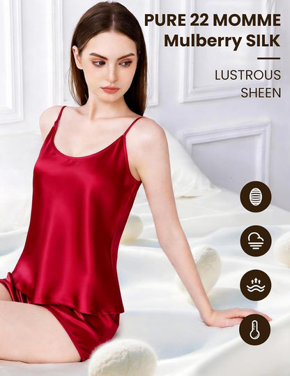 LOEL 100% 22 Momme Mulberry Silk Women's Cami & Shorts Pajama Set XS-XXL