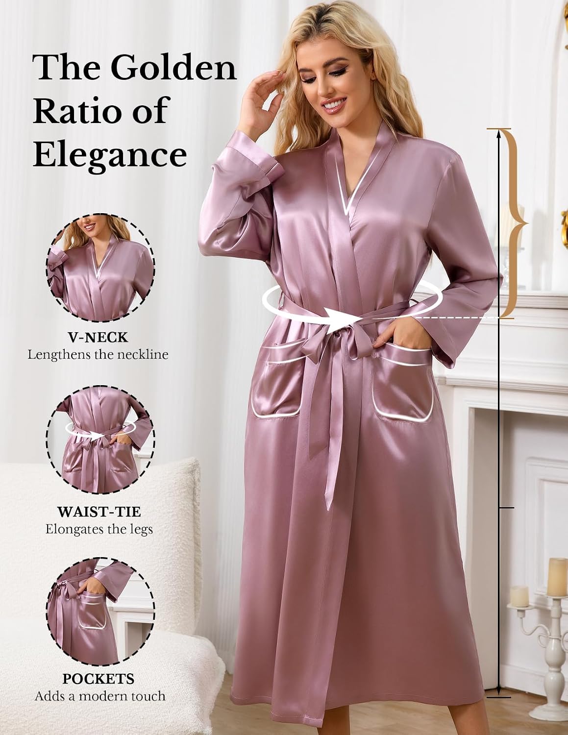 LOEL Silk Robes for Women, Long Kimono Robes Bridesmaid Brides Wedding Party, Pure Silk Bath Robe